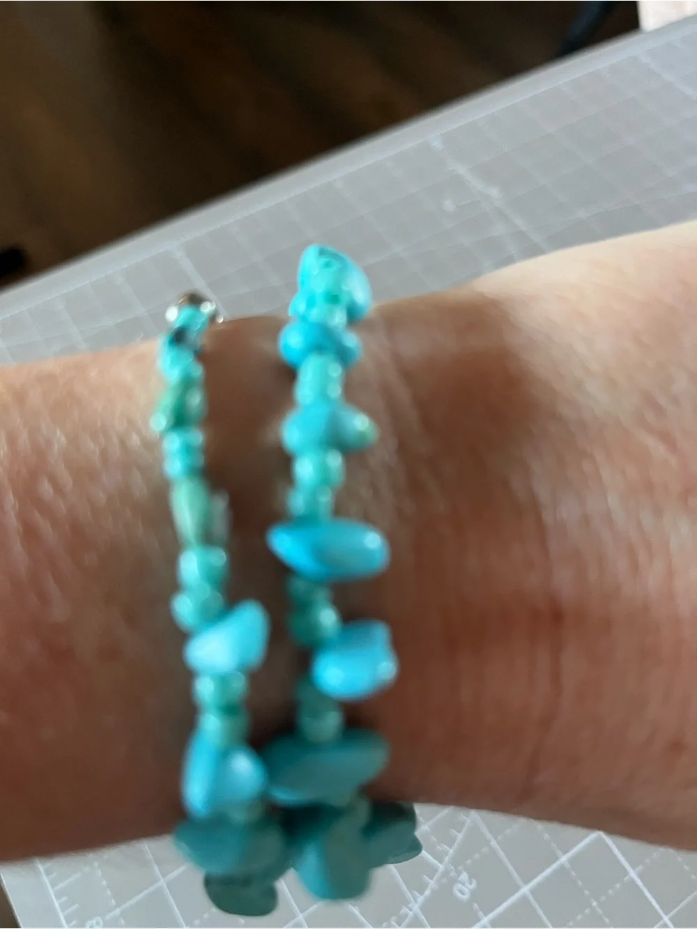 Handmade Kingman necklace 24” turquoise clasp silver seed beads one of a kind 💙